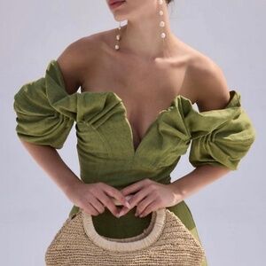 Cult Gaia Palm Green Off-The-Shoulder Mona Dress US8 NWT